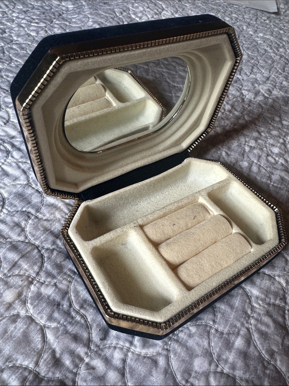 Blue Velvet vintage Jewelry Box with Mirror 8263 - Picture 1 of 3